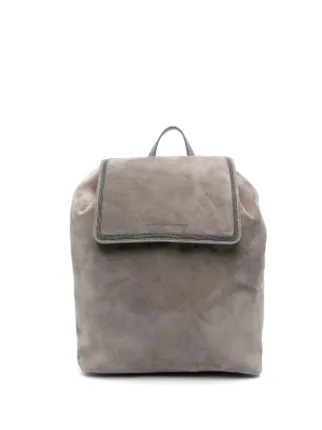 Brunello Cucinelli debossed logo Suede Backpack Grey FARFETCH CA