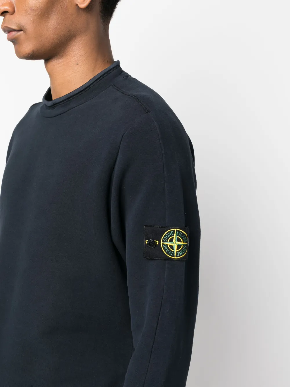 Shop Stone Island Compass-motif Stretch-cotton Jumper In Blue