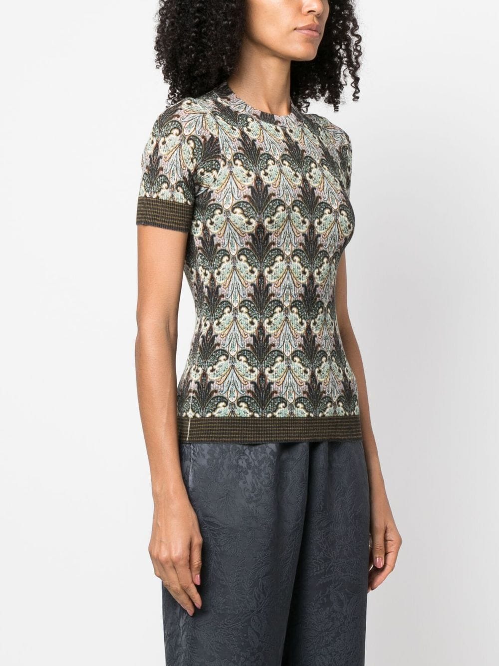 Shop Etro Paisley-print Ribbed-knit Top In Black