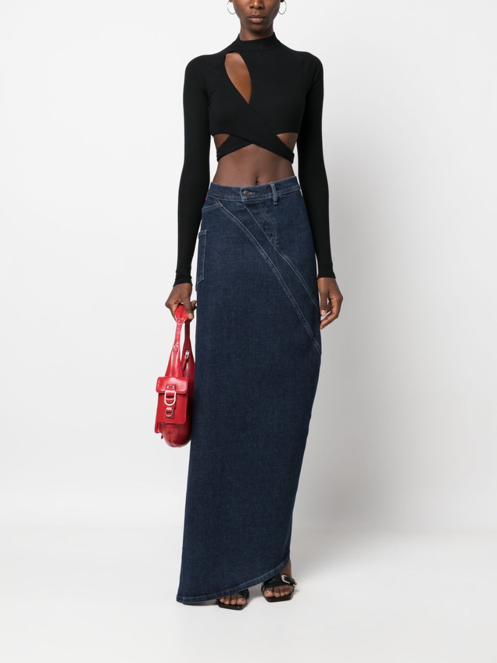 Ottolinger patchwork long denim skirt - Blauw