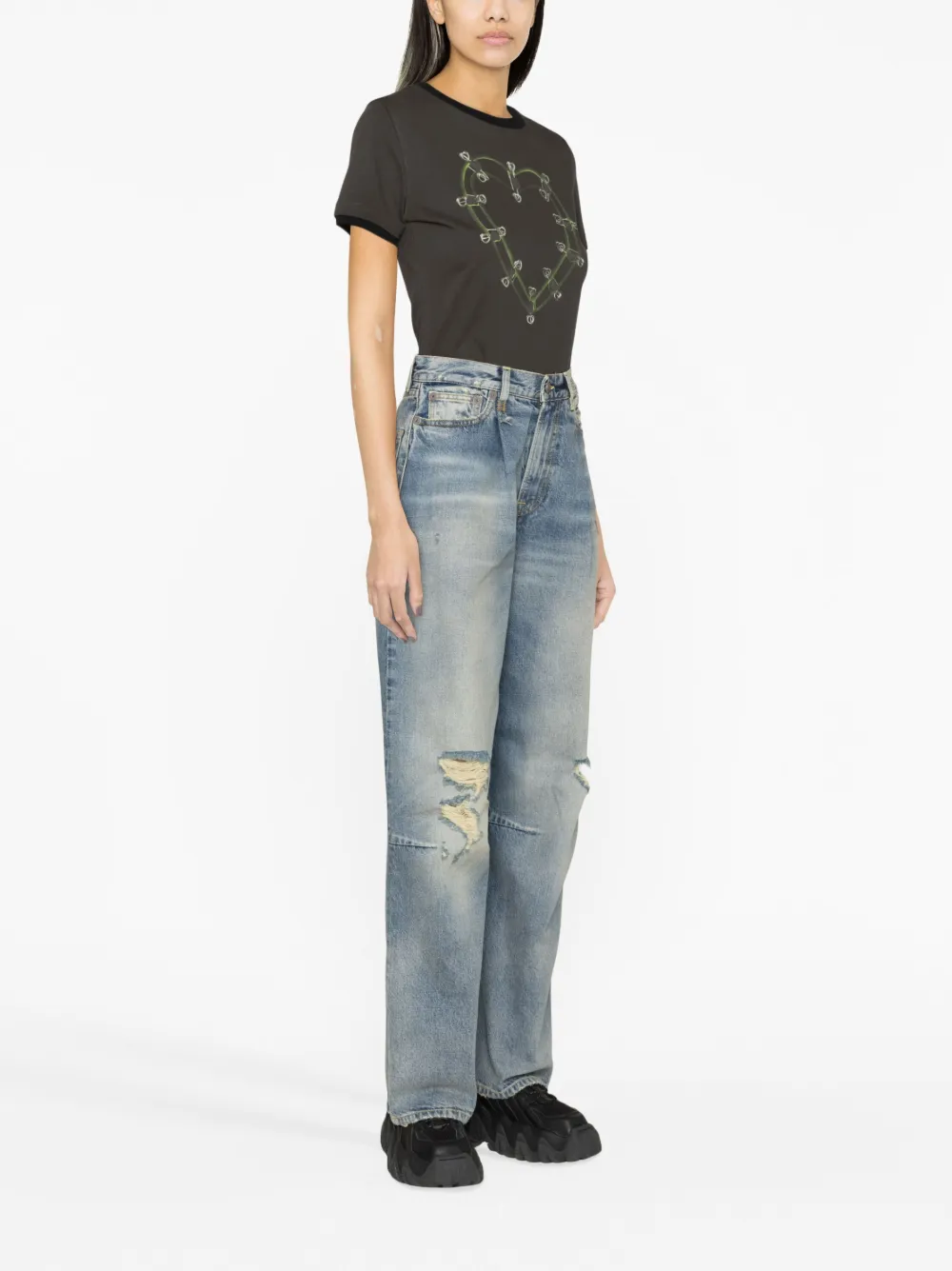 Wayne distressed wide-leg jeans