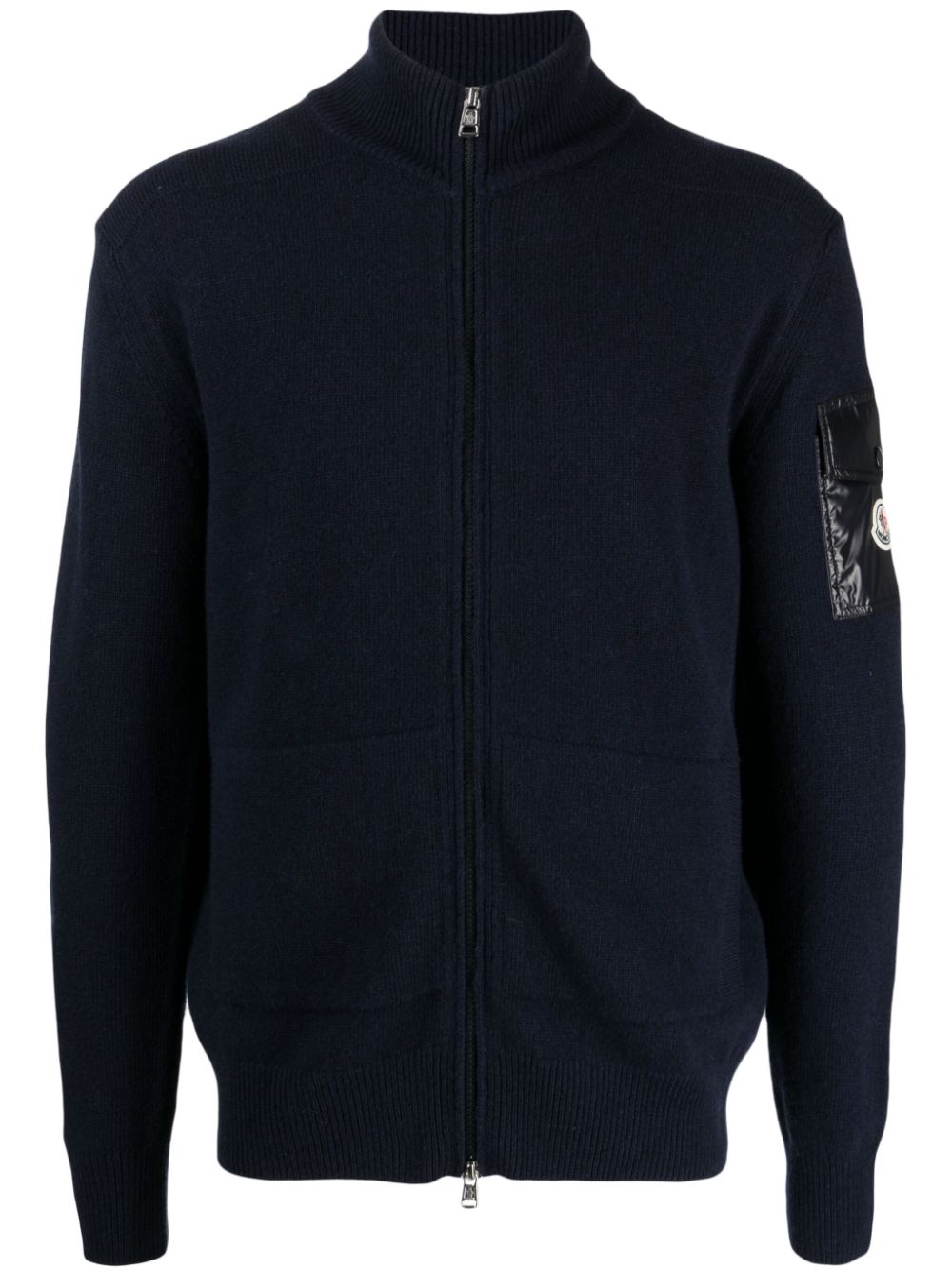 Moncler logo-patch zip-up cardigan - Blue