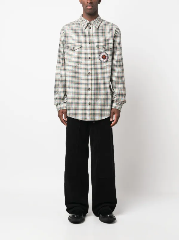 Kenzo チェック ロゴ シャツ | ブラウン | FARFETCH JP