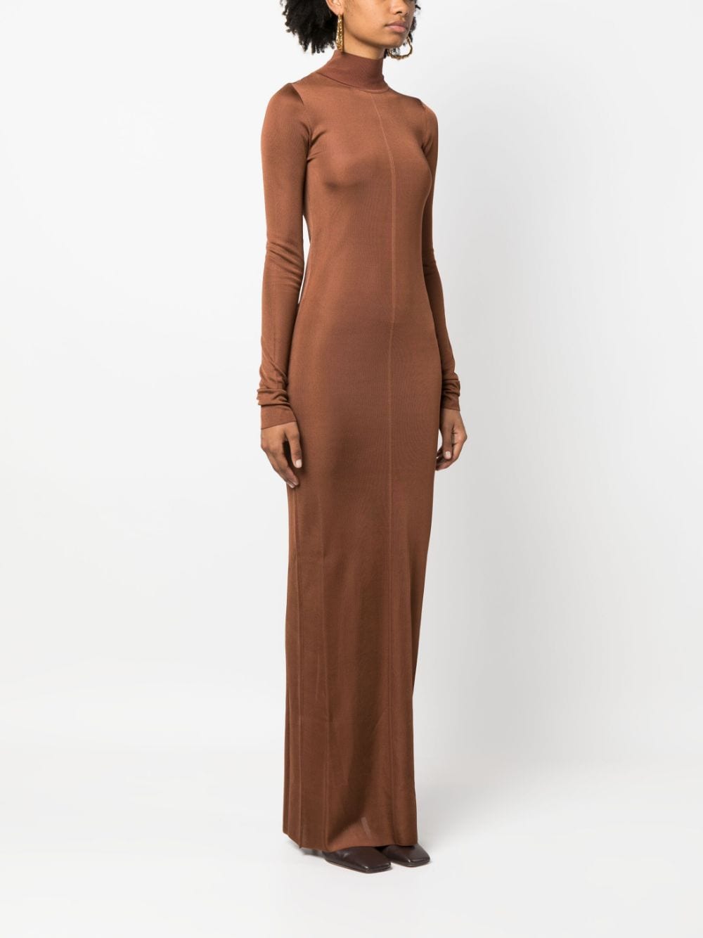 Shop Saint Laurent Knit Long-sleeve Maxi Dress In Braun