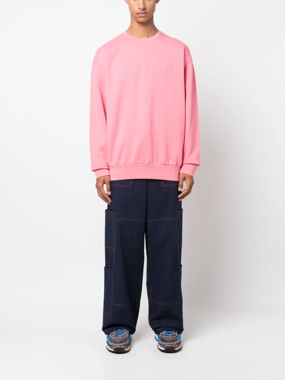 JW Anderson logo-embroidered cotton sweatshirt - Roze