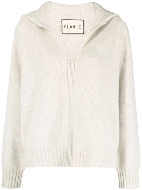 Plan C V-neck hooded jumper