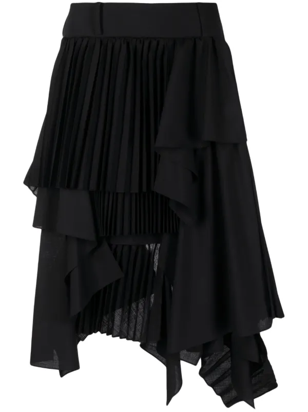 Asymmetric Pleated Skirt - Black