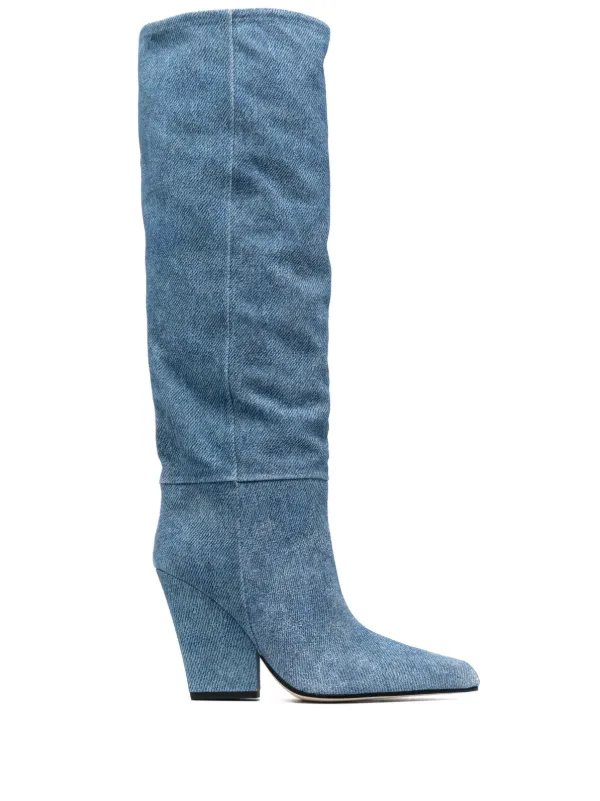 blue suede knee length boots