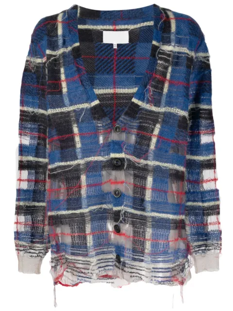 Maison Margiela distressed plaid-check print cardigan