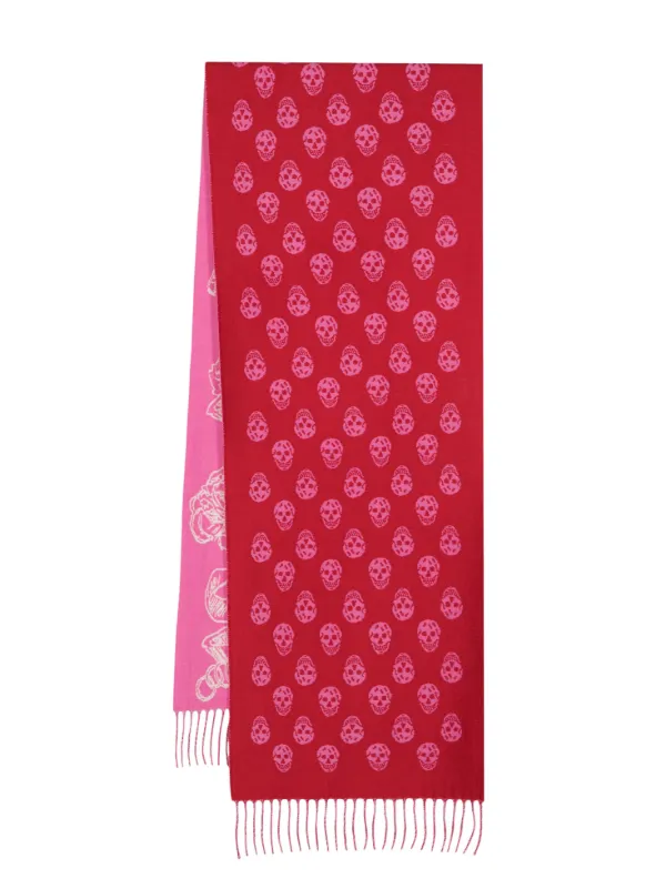 Alexander McQueen Skull intarsia-knit Wool Scarf Pink