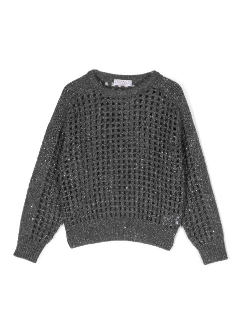 Brunello Cucinelli Kids sequin-embellished open-knit jumper