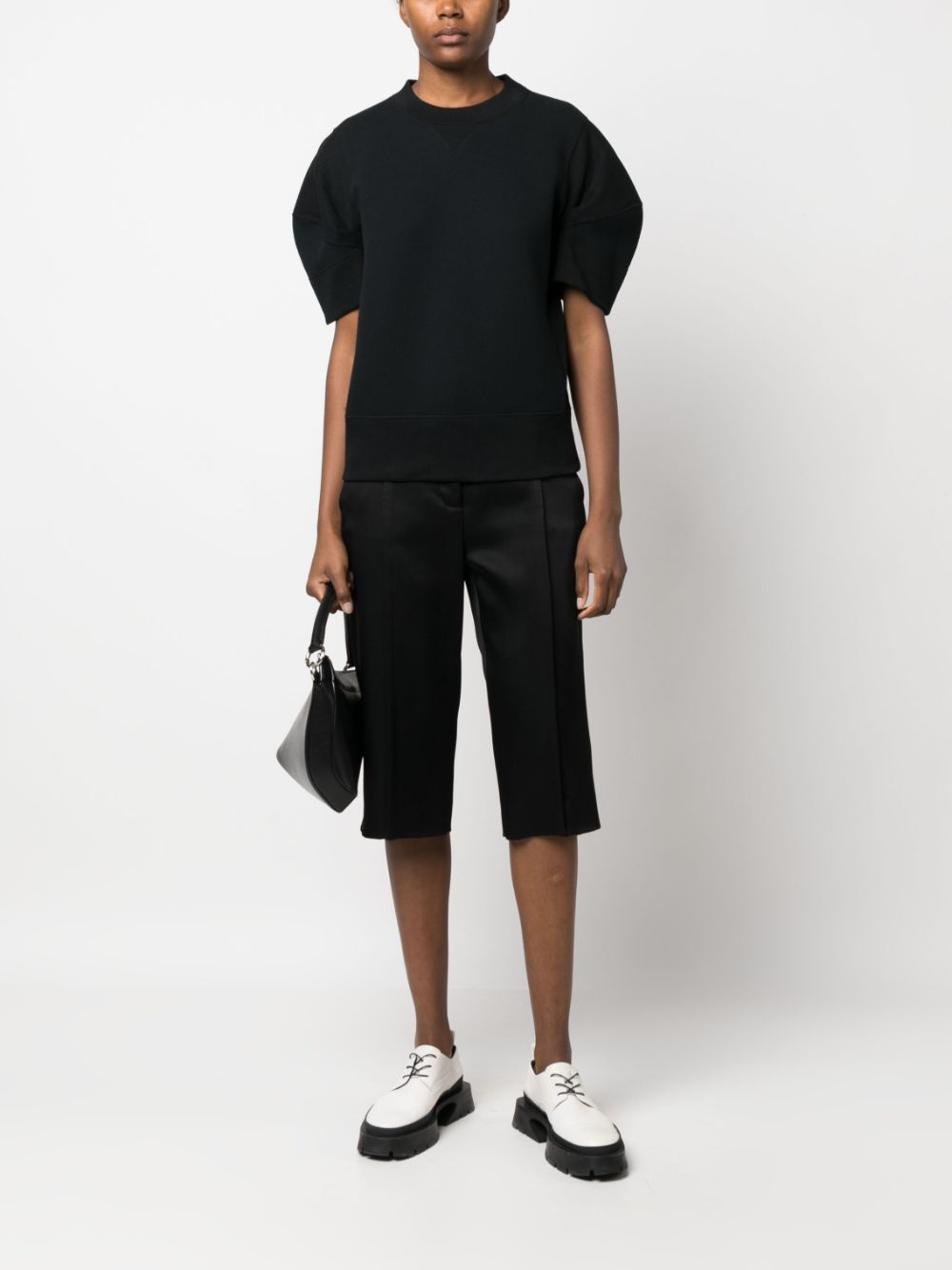 sacai patchwork-detail puff-sleeve T-shirt - Zwart