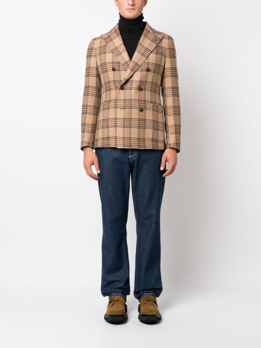 Shop Tagliatore Prince Of Wales-check Double-breasted Blazer In Neutrals