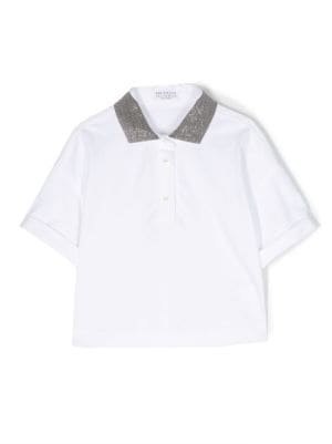 Brunello Cucinelli Kids Monili-trim sleeveless cotton polo shirt - White