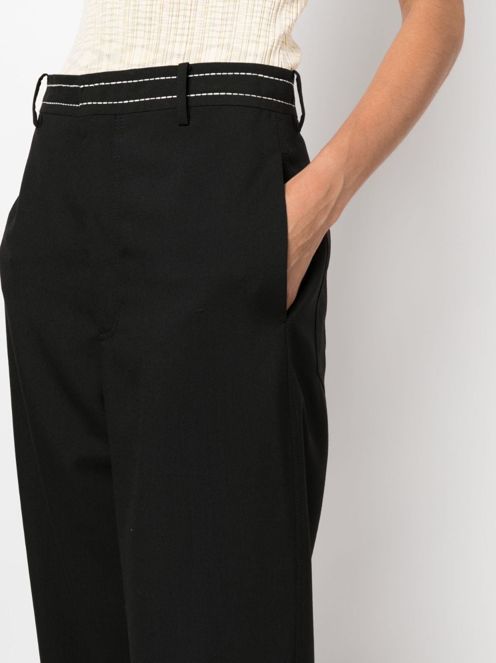 Shop Marni Contrast-stitching Cropped Trousers In Black