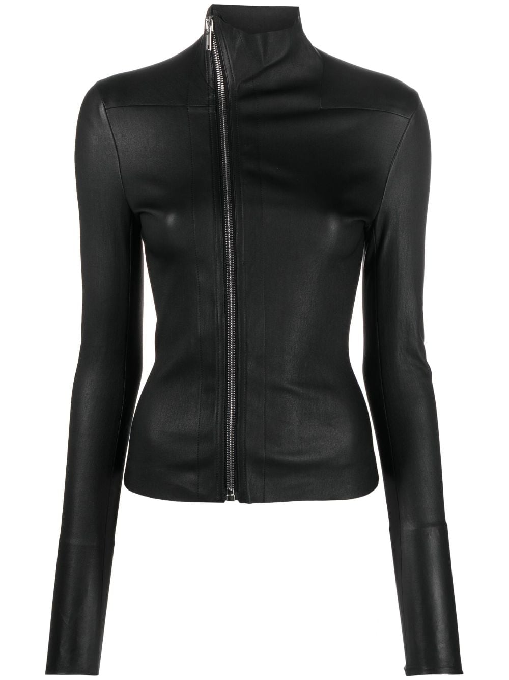 Shop Rick Owens Off-centre Zip-up Leather Jacket In Black