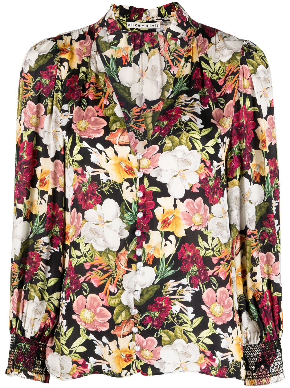 Shop Alice And Olivia Reilly Floral-print Blouse In Black