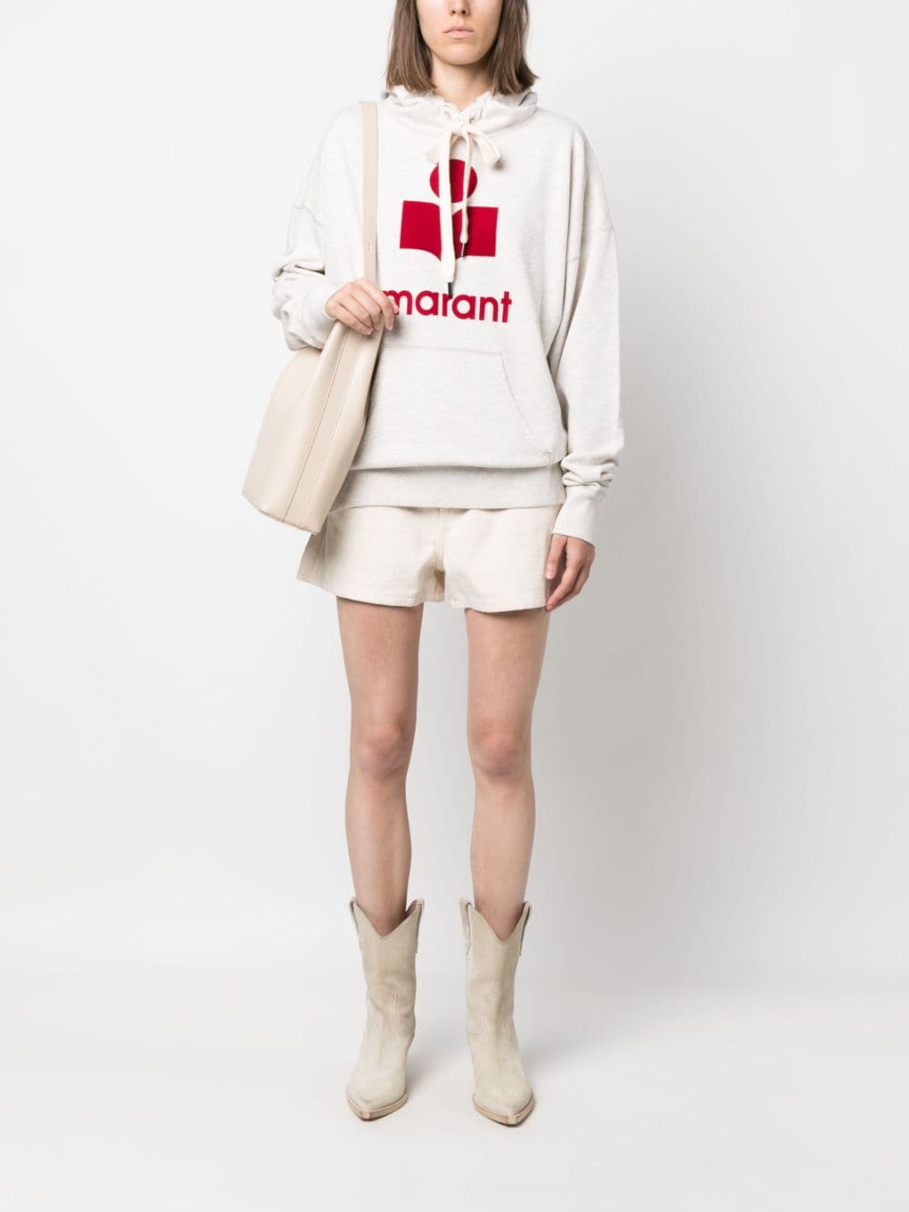 MARANT ÉTOILE logo-print drawstring cotton hoodie - Beige