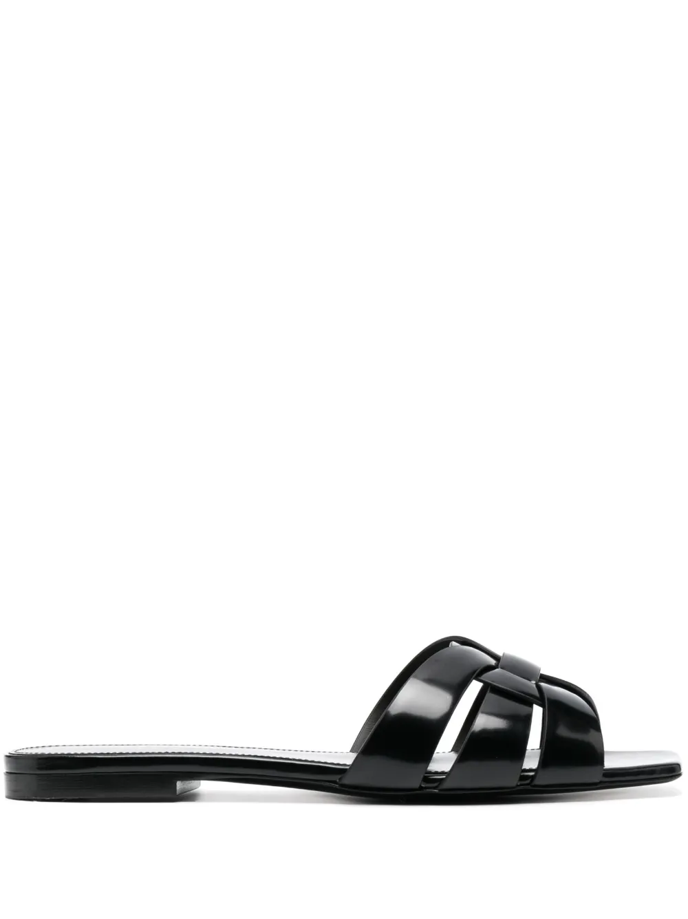 Saint Laurent Tribute Nu Pieds Embossed Croc Flat Sandals In Black