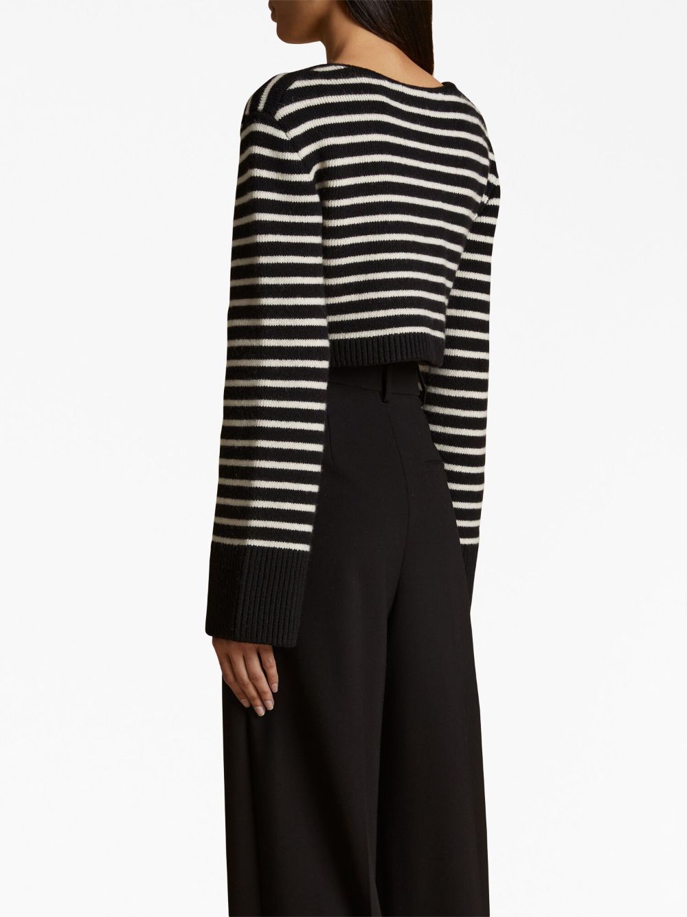 Shop Khaite Calix Striped Cropped Cashmere Cardigan In Black