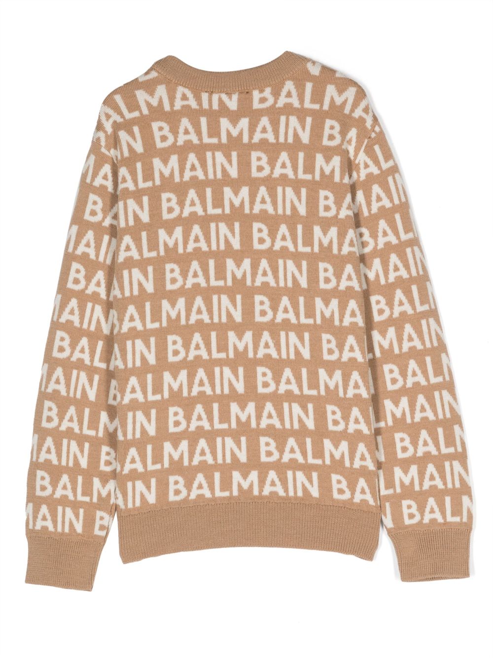 Image 2 of Balmain Kids logo-intarsia knitted jumper
