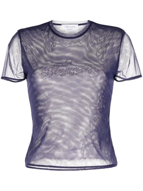 Blumarine logo-embellished mesh T-shirt