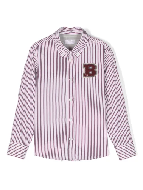 Brunello Cucinelli Kids logo-patch striped cotton shirt