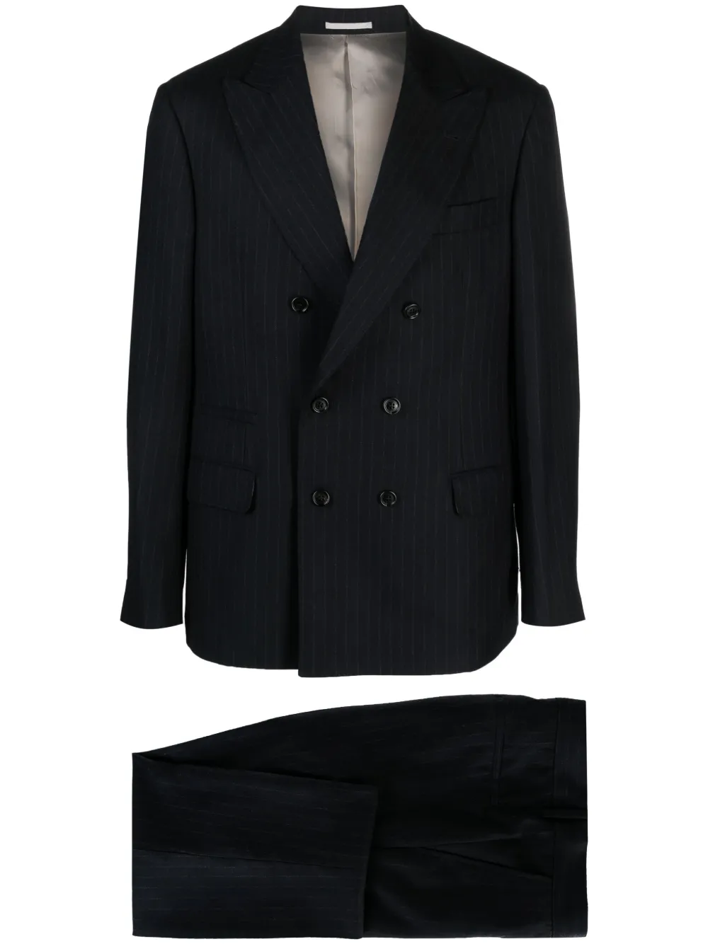 Brunello Cucinelli chalk-stripe double-breasted suit | Blue | Image 1
