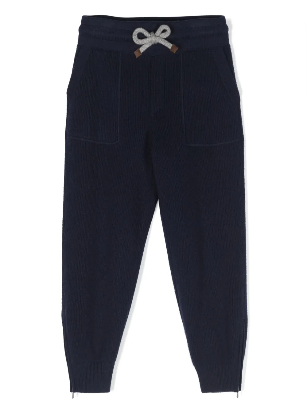 Brunello Cucinelli Kids' Knitted Cashmere Tracksuit Bottoms In Blue