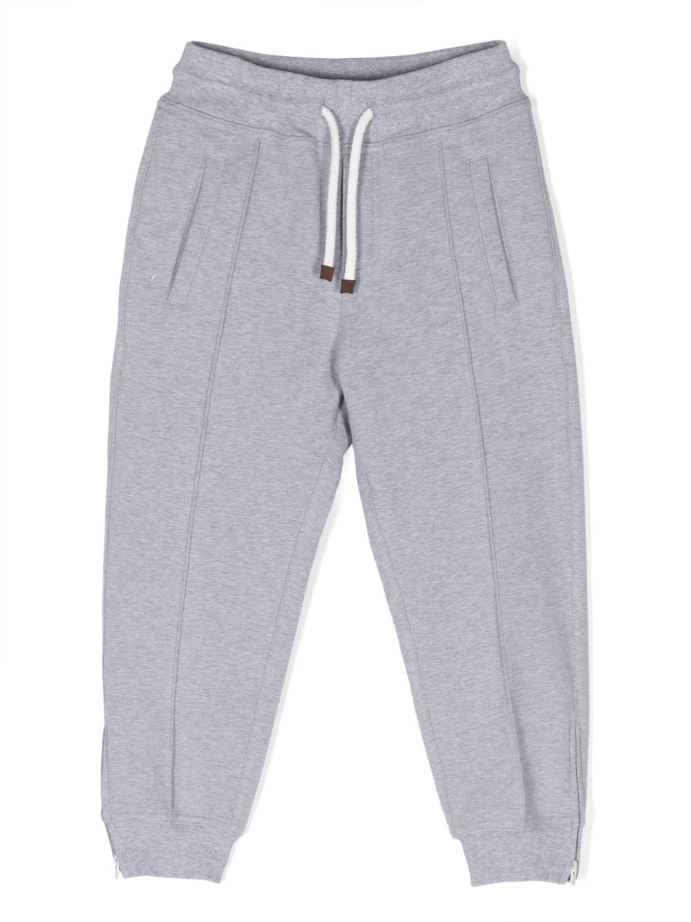 Brunello Cucinelli Kids' Mélange-effect Cotton Tracksuit Bottoms In Grey