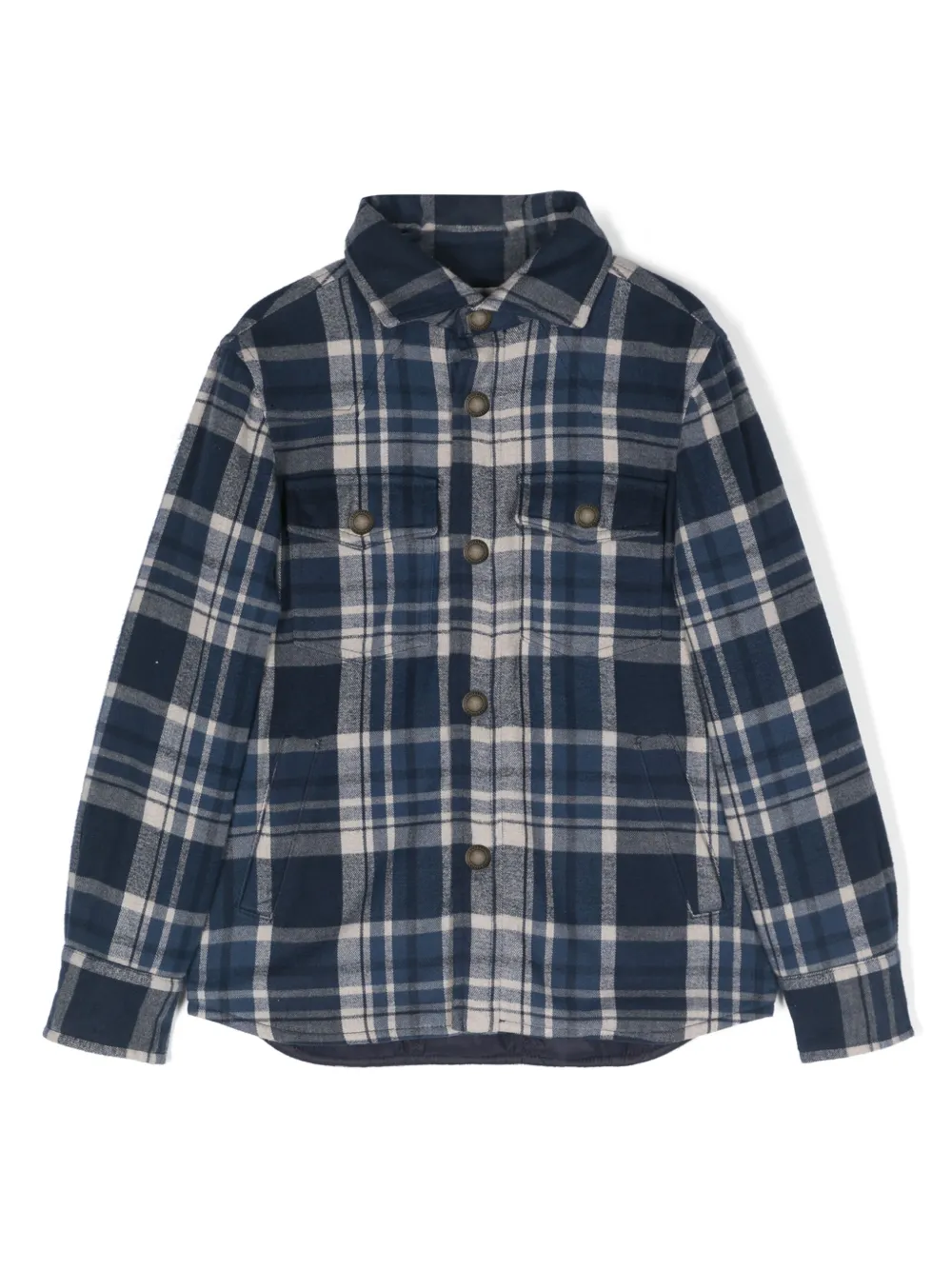 Brunello Cucinelli Kids' Plaid Cotton Shirt Jacket In Blue