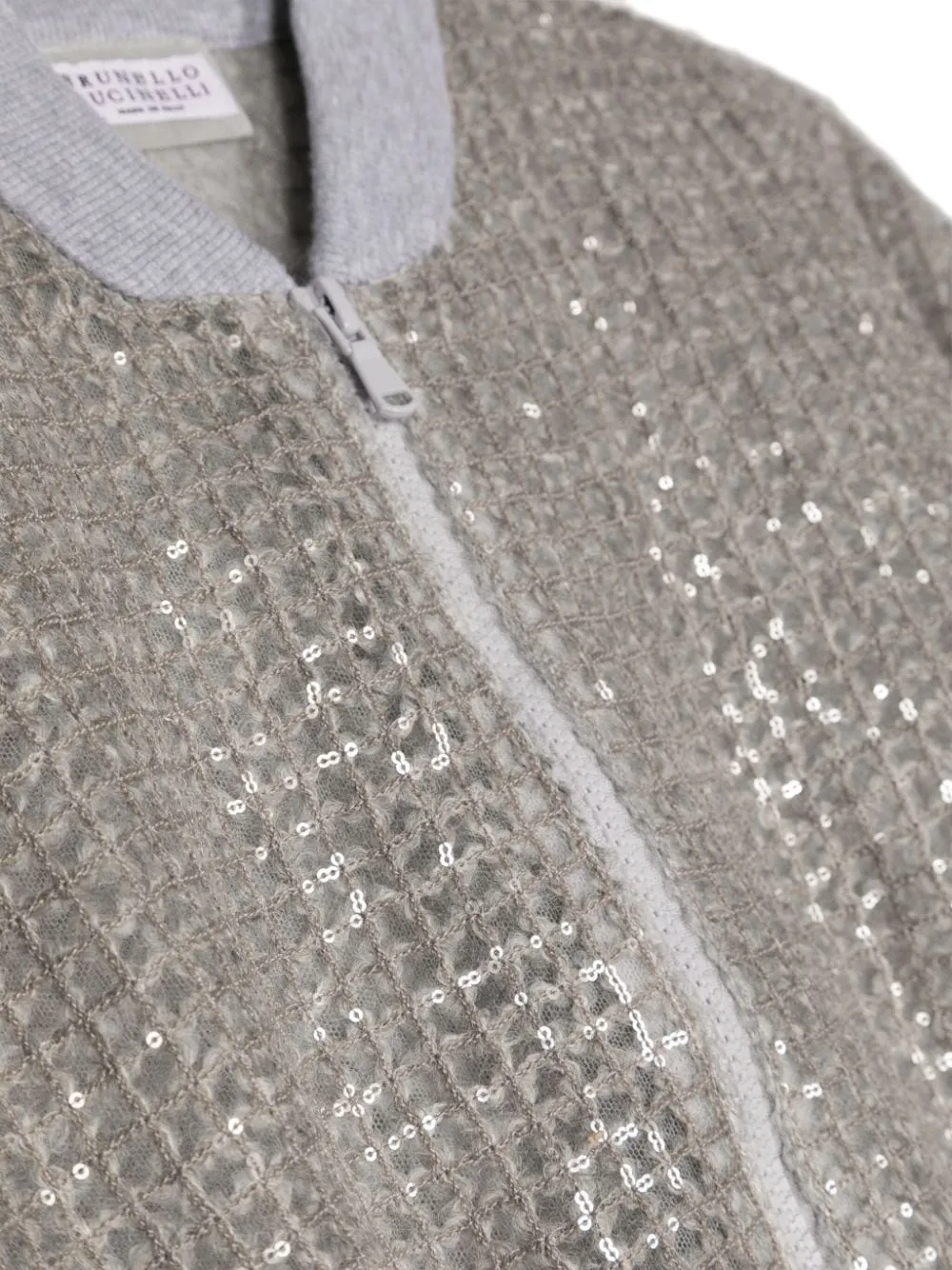  Brunello Cucinelli Kids Zip-up Sequinned Bomber Jacket - Grey 
