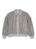 Brunello Cucinelli Kids zip-up sequinned bomber jacket - Grey