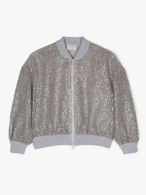 Brunello Cucinelli Kids جاكيت بومبر بترتر وسحاب