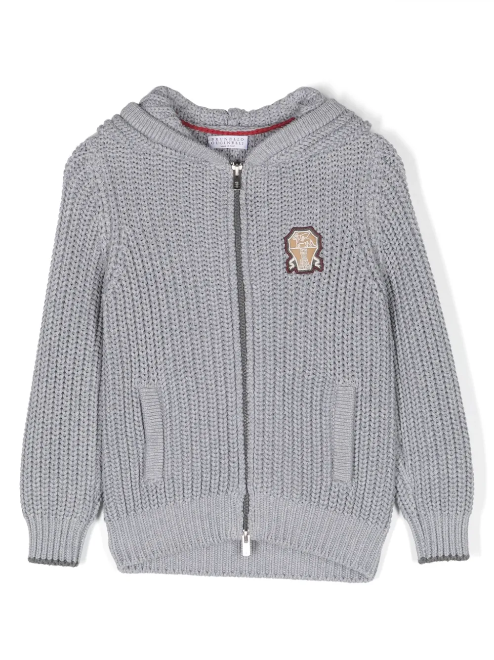 Brunello Cucinelli Kids' Logo-patch Cotton Cardigan In Grey