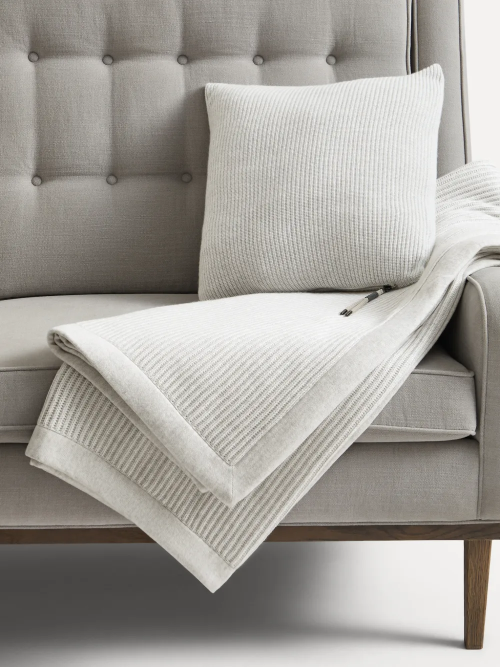 Brunello Cucinelli Cashmere Half English Rib Knit Throw - Neutrals 