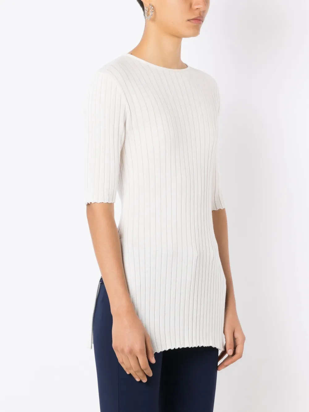 Gloria Coelho Side-slits Ribbed T-shirt In White
