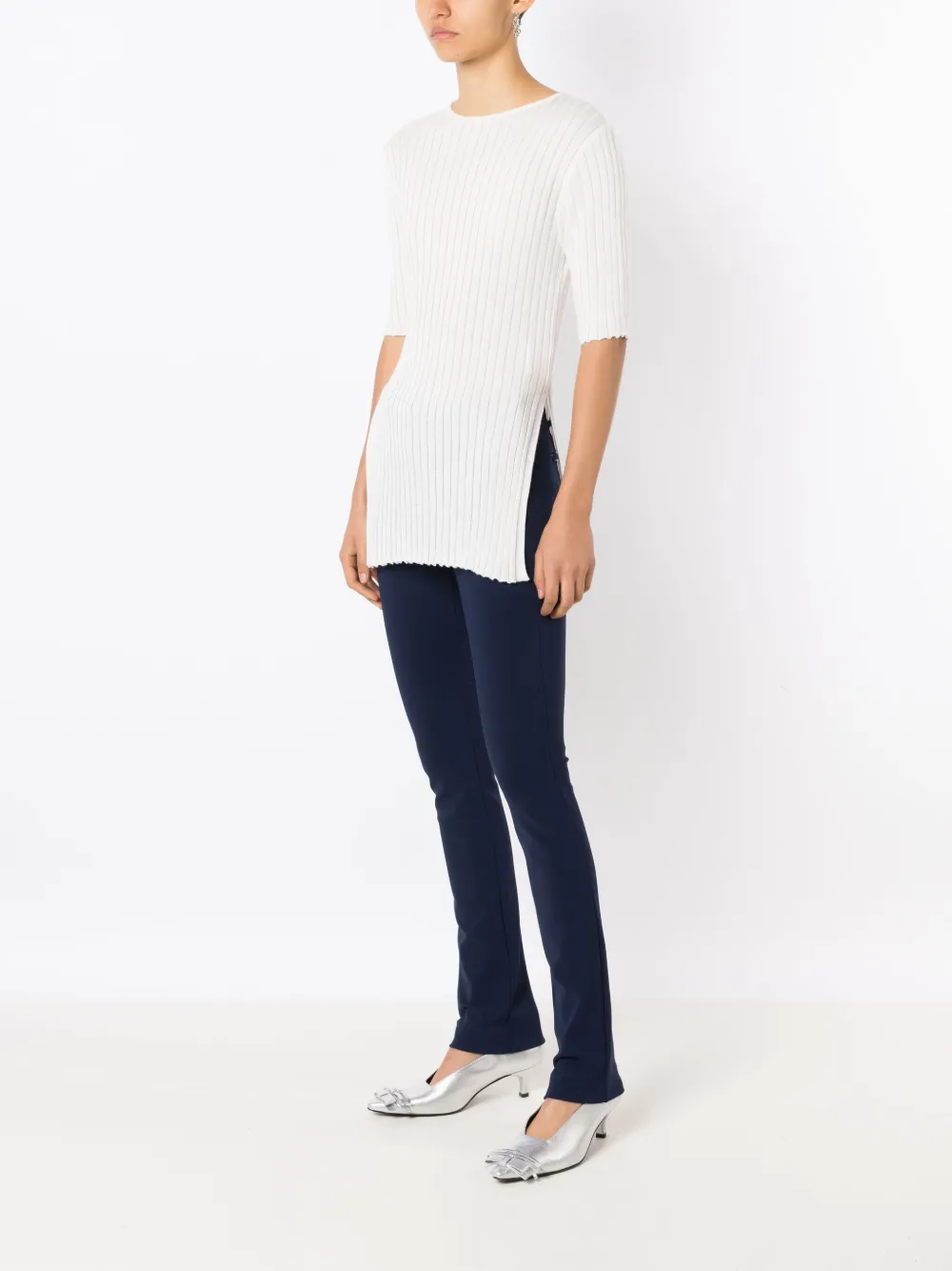 Gloria Coelho Side-slits Ribbed T-shirt In White