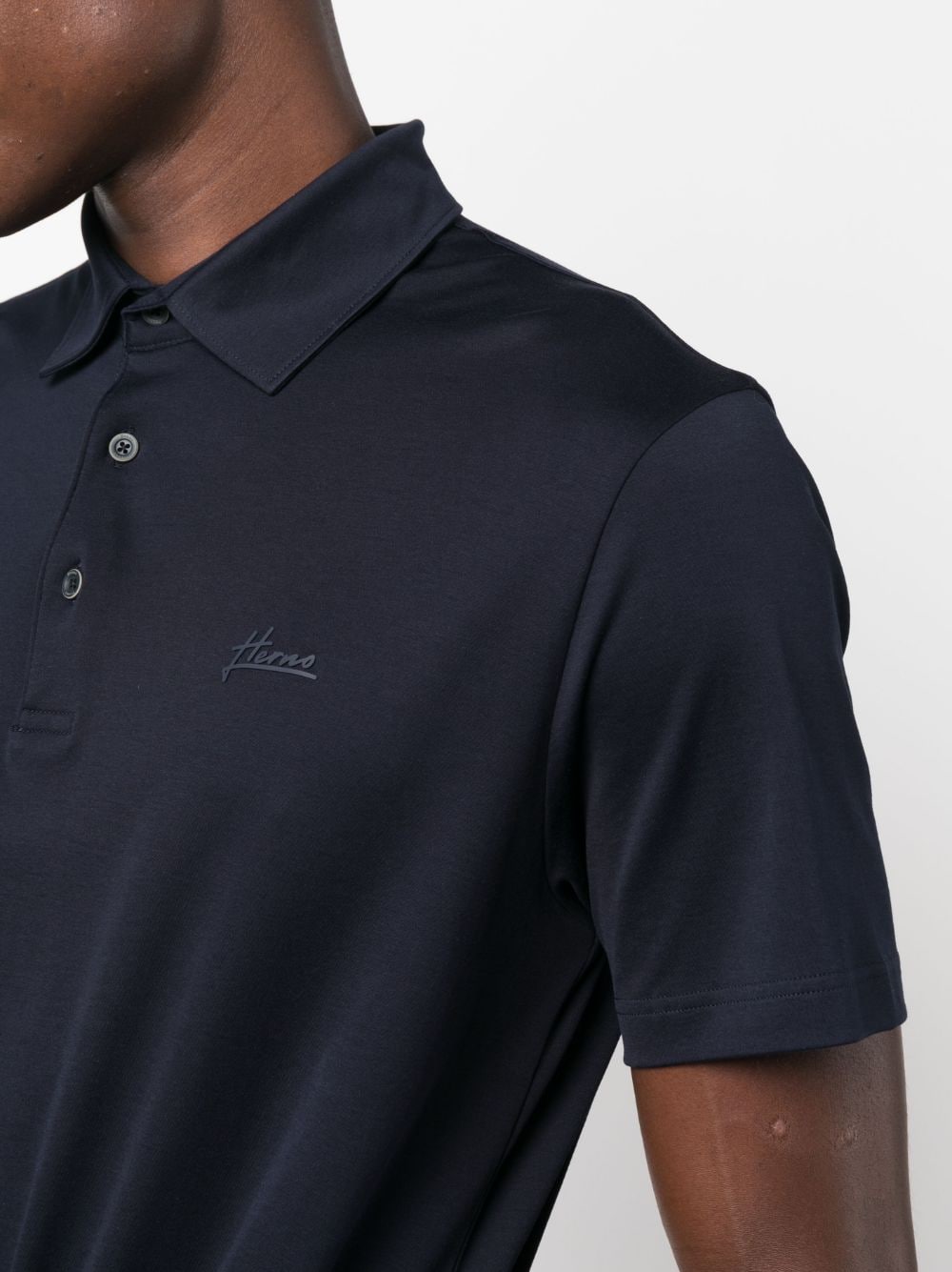 Shop Herno Embossed-logo Cotton Polo Shirt In Blue