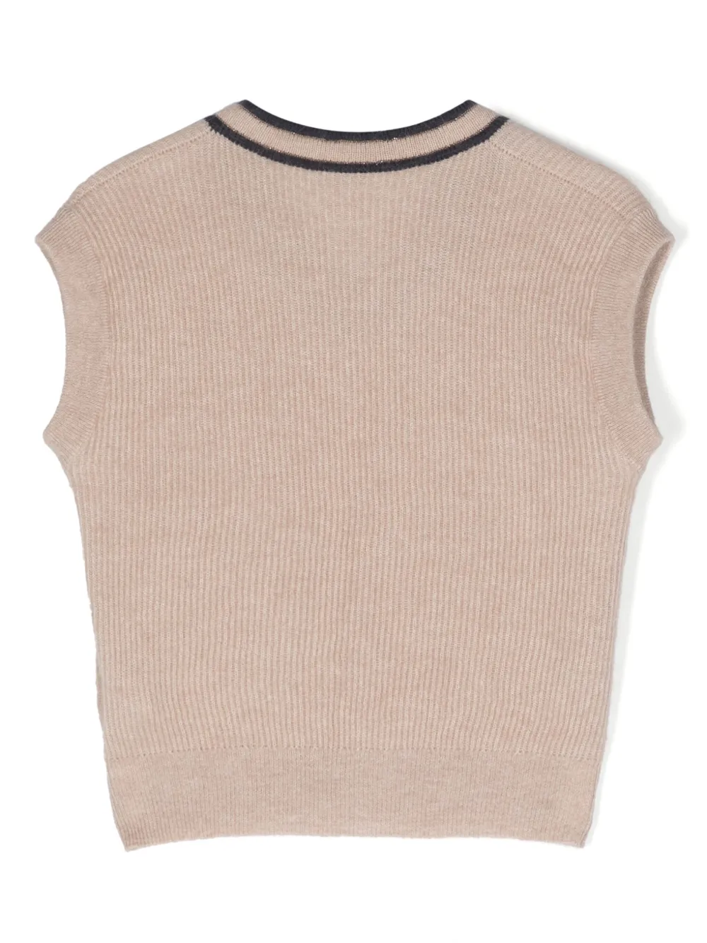 Brunello Cucinelli Kids V-neck alpaca-cotton blend knit vest - Bruin
