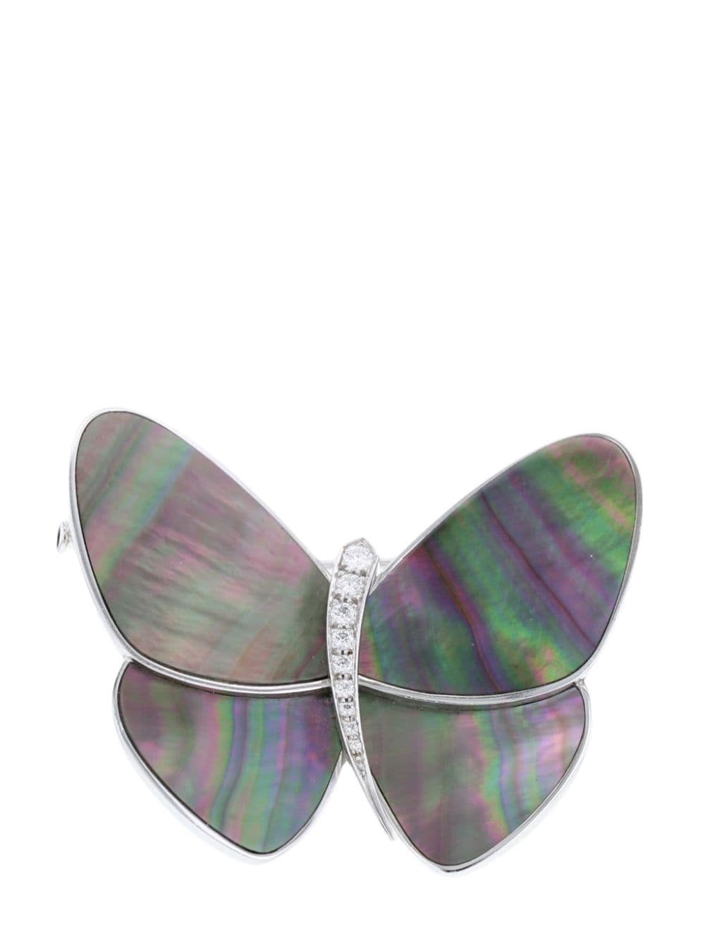 Pre-owned Van Cleef & Arpels 18k白金 Envolées Précieuses Papillon 珍珠母钻石胸针（2010年代典藏款） In White