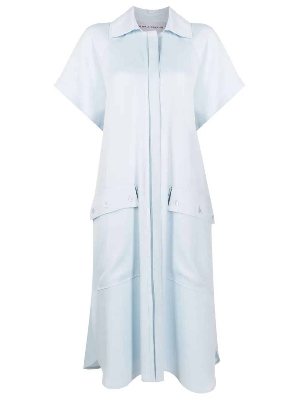 Gloria Coelho Short-sleeve Button-up Shirtdress In Blue