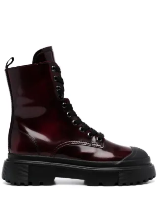 Hogan H619 Leather Combat Boots Red FARFETCH