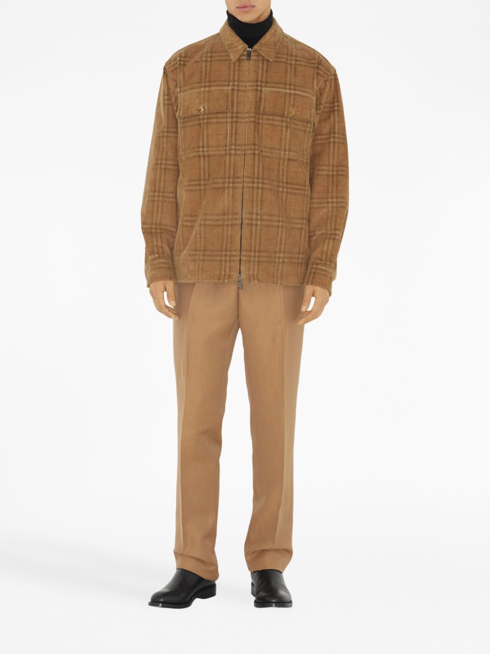 Shop Burberry Checked Corduroy Overshirt In Brown