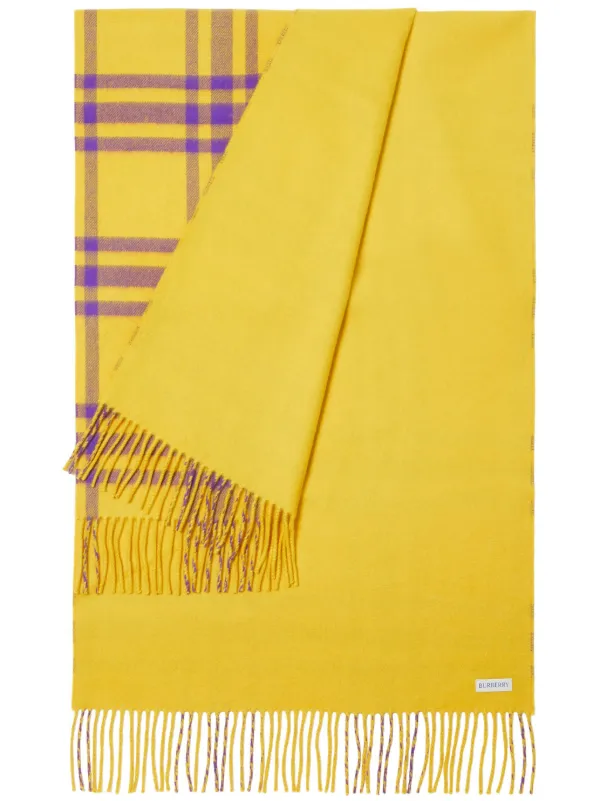 BURBERRY チェックカシミアマフラー イエロー 大人気 数量限定 Burberry チェック カシミアスカーフ | イエロー | FARFETCH JP