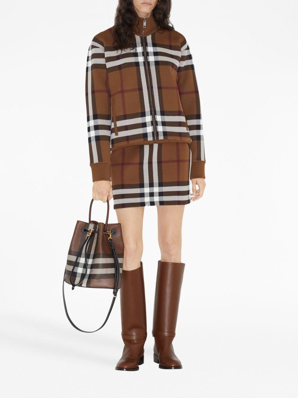 Shop Burberry Vintage-check A-line Skirt In Brown