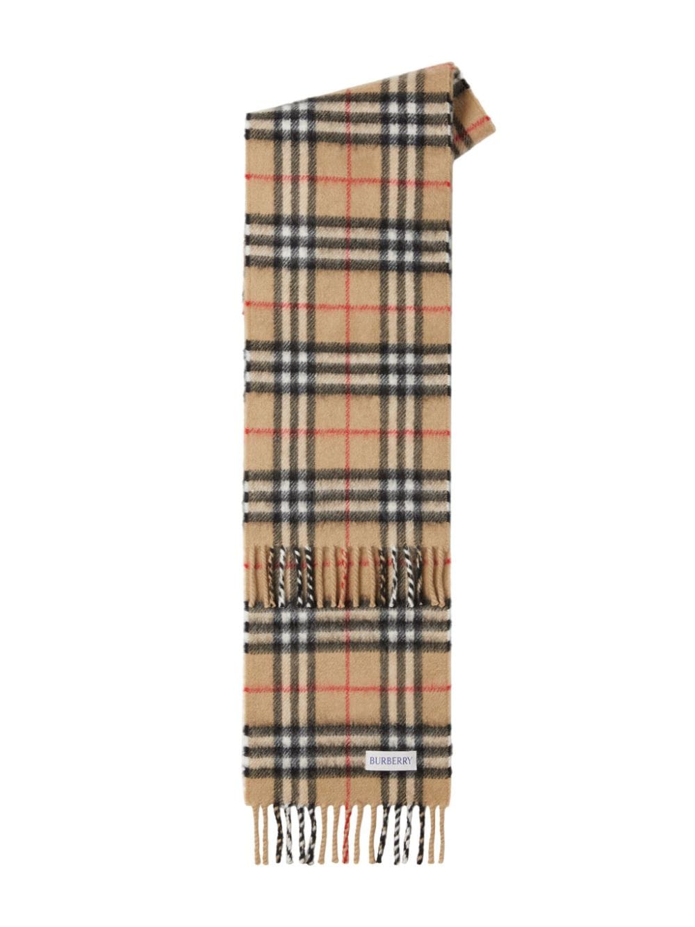 Shop Burberry Checkered Fringed Cashmere Scarf In Neutrals