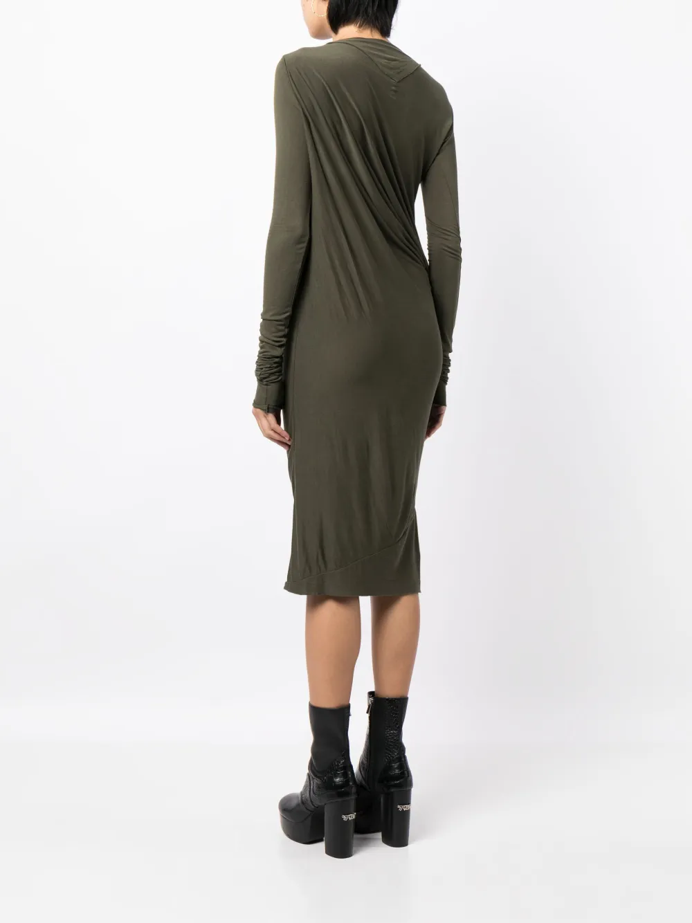 Shop Rick Owens Slash-neck Ruched Midi Dress In Green