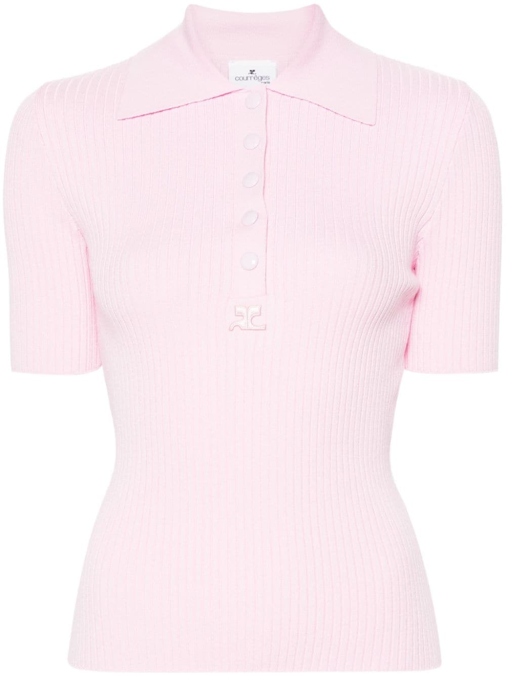 Courrèges Logo-patch Ribbed-knit Top In Pink