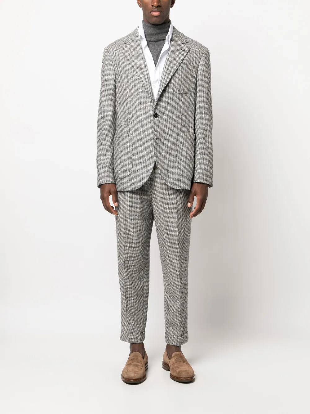 Brunello Cucinelli Houndstooth-pattern Virgin Wool-blend Suit In Animal Print